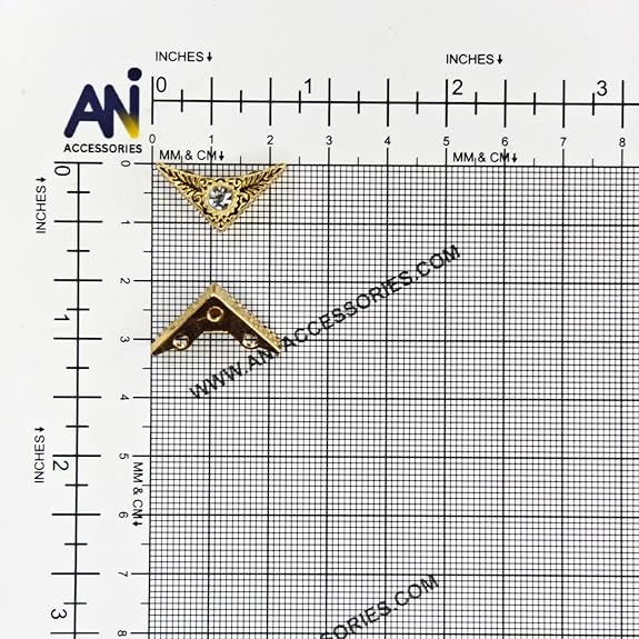 Ani Accessories | front and back image gold glided with center crystal  placed on size bar graph chart.