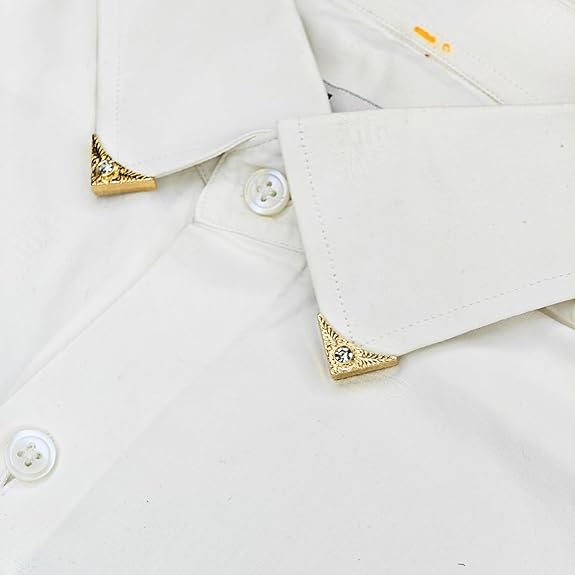 Ani Accessories | Big zooming image of white shirt  on collar gold center crystal collar tip 