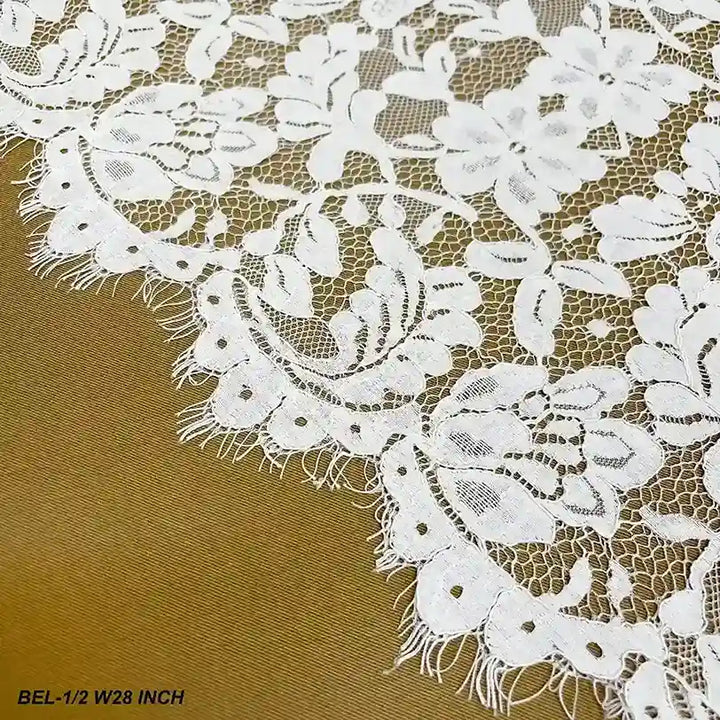 Ani Accessories Chantilly lace floral fabric scalloped edge 28 inch for bridal and designer outfits