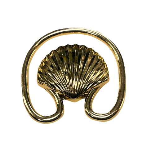  Ani Accessories Clam Seashell Shiny  gold Metal Buckle  zooming image in the white background.