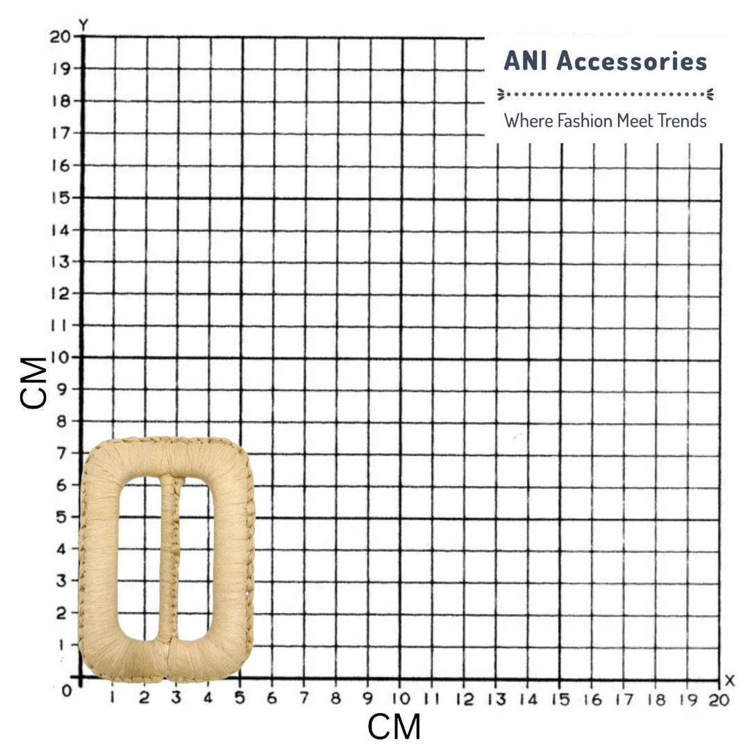 Ani Accessories Classic Fully Braided Raffia Handmade Adjustable Buckle placed on a size chart bar graph to represent the exact size of buckle