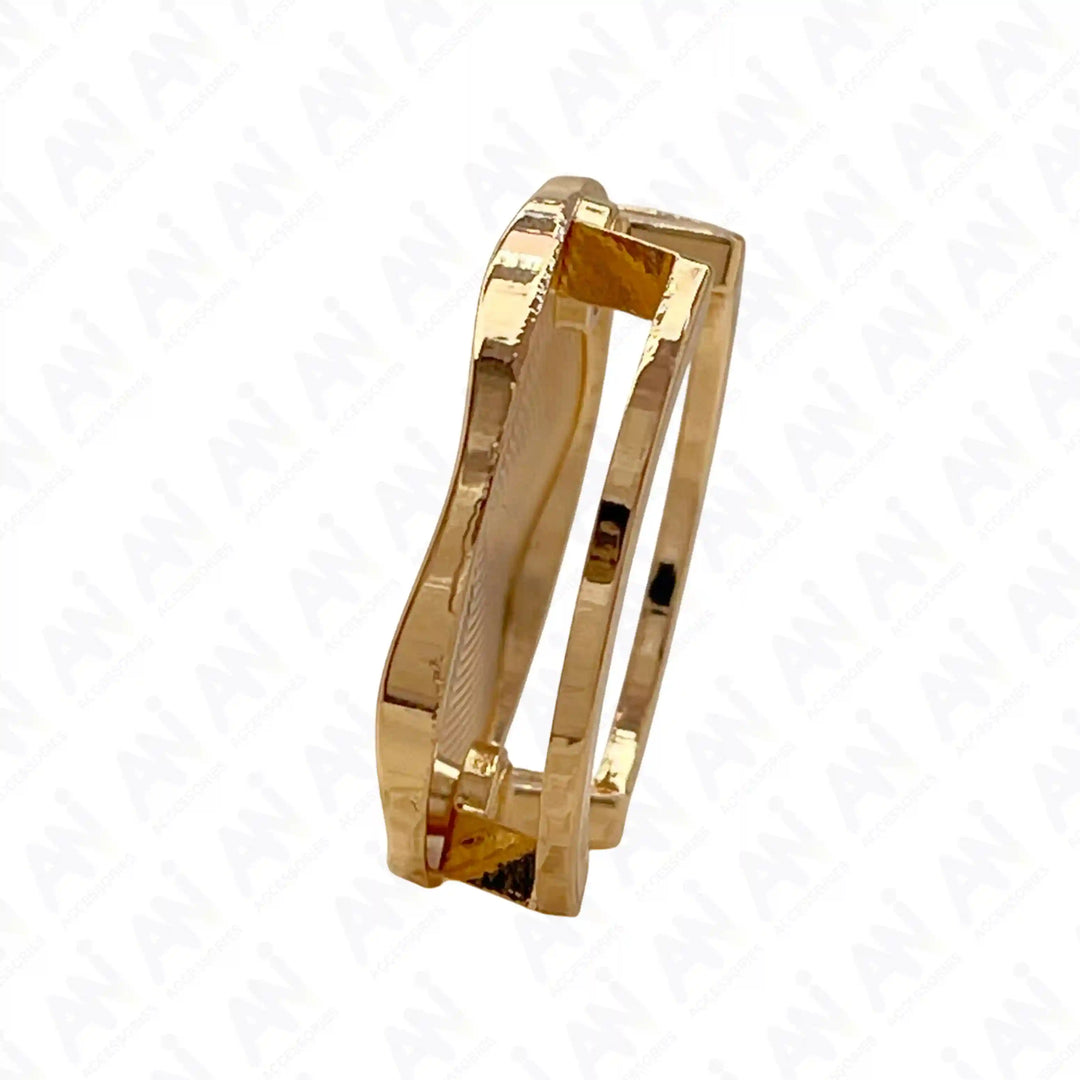 Ani Accessories Concentric Circle Gold Metal Buckle Side view to show the thickness in a white background.