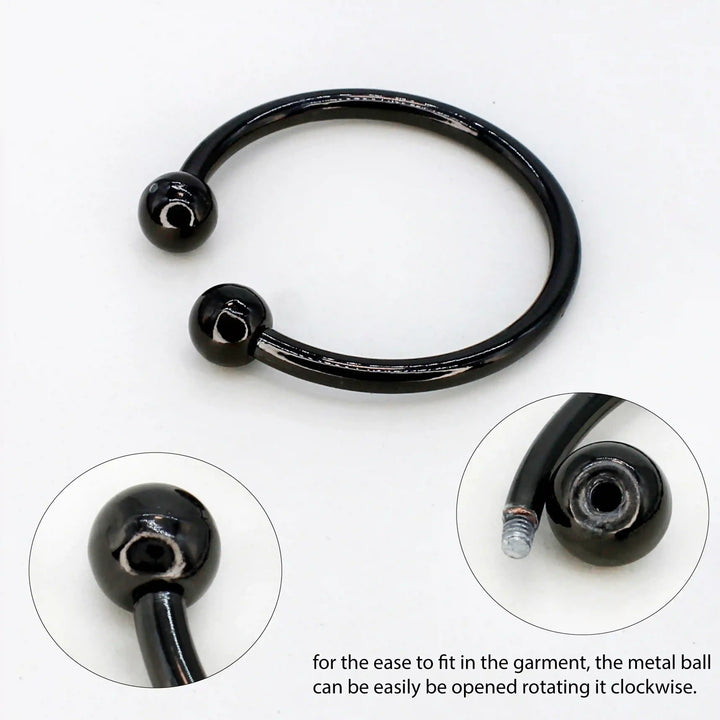 Ani Accessories Curved Circular Elegance Thick  Black Metal Buckle  with zooming on the tip of the buckle with showing how to open the tip of the ball of the buckle in other small image in the white background.