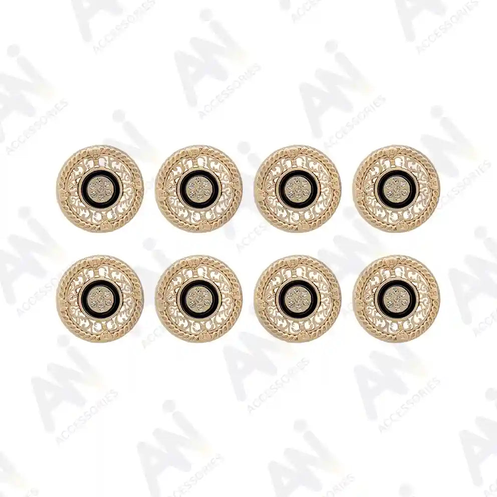 Set of 8 big metal buttons with rhinestones, durable and stylish for jackets, overcoats, and trench coats by Ani Accessories.