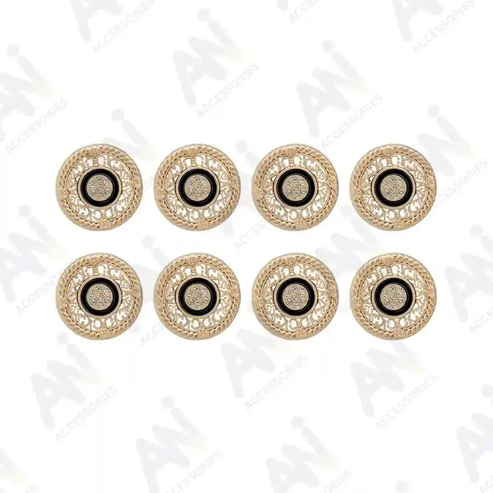 Set of 8 big metal buttons with rhinestones, durable and stylish for jackets, overcoats, and trench coats by Ani Accessories.