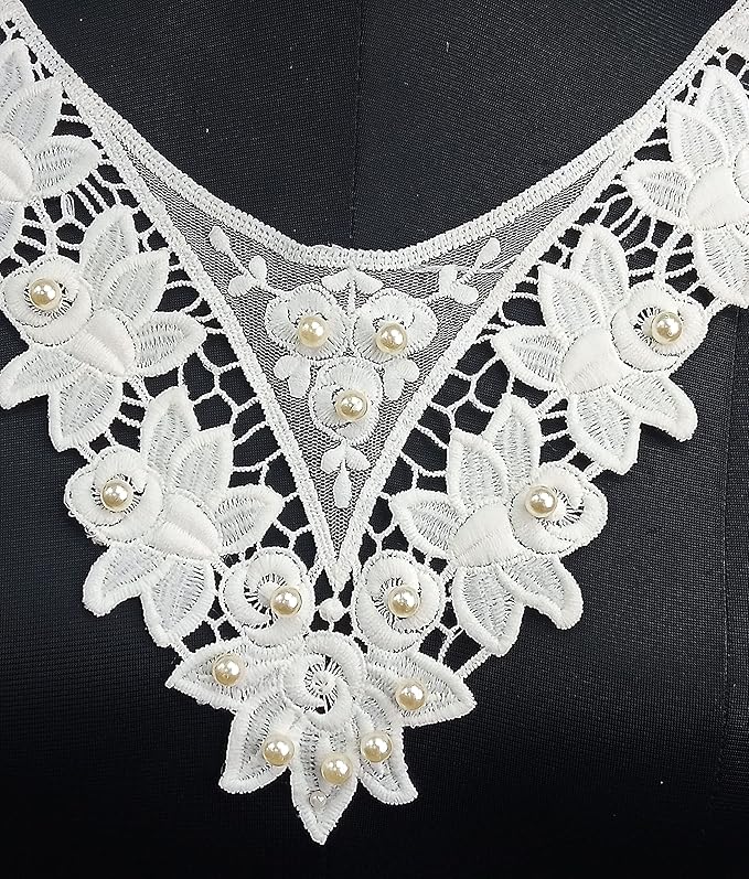 Ani Accessories Dramatic Floral Lace with Pearl Accents, detailed floral pattern with pearl embellishments for DIY dress decoration