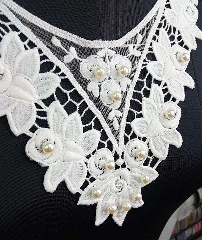 Ani Accessories Dramatic Floral Lace with Pearl Accents, close-up of intricate floral lace and pearl details for fashion DIY