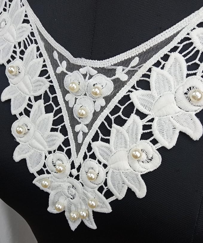 Ani Accessories Dramatic Floral Lace with Pearl Accents, elegant lace design adorned with pearls for women’s apparel