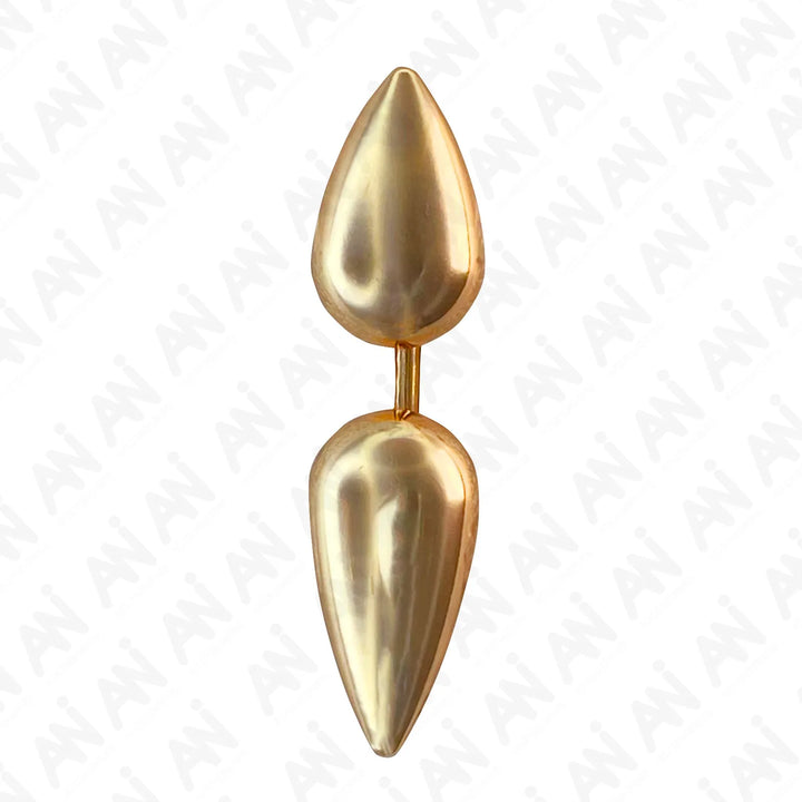 Buy Now Ani Accessories dual drop design metal gold buckle with reflective surface shown clearly on a white background.