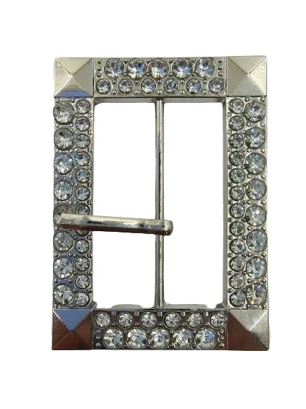 Buy Now Ani Accessories Fancy Prong Silver Buckle With Diamonds Front View in a white background.