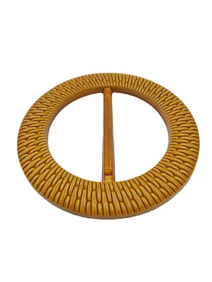 Ani Accessories Finest-Detailing Imitation Raffia Round Buckle in flat angle view in a white background to show the thickness & depth of the buckle.