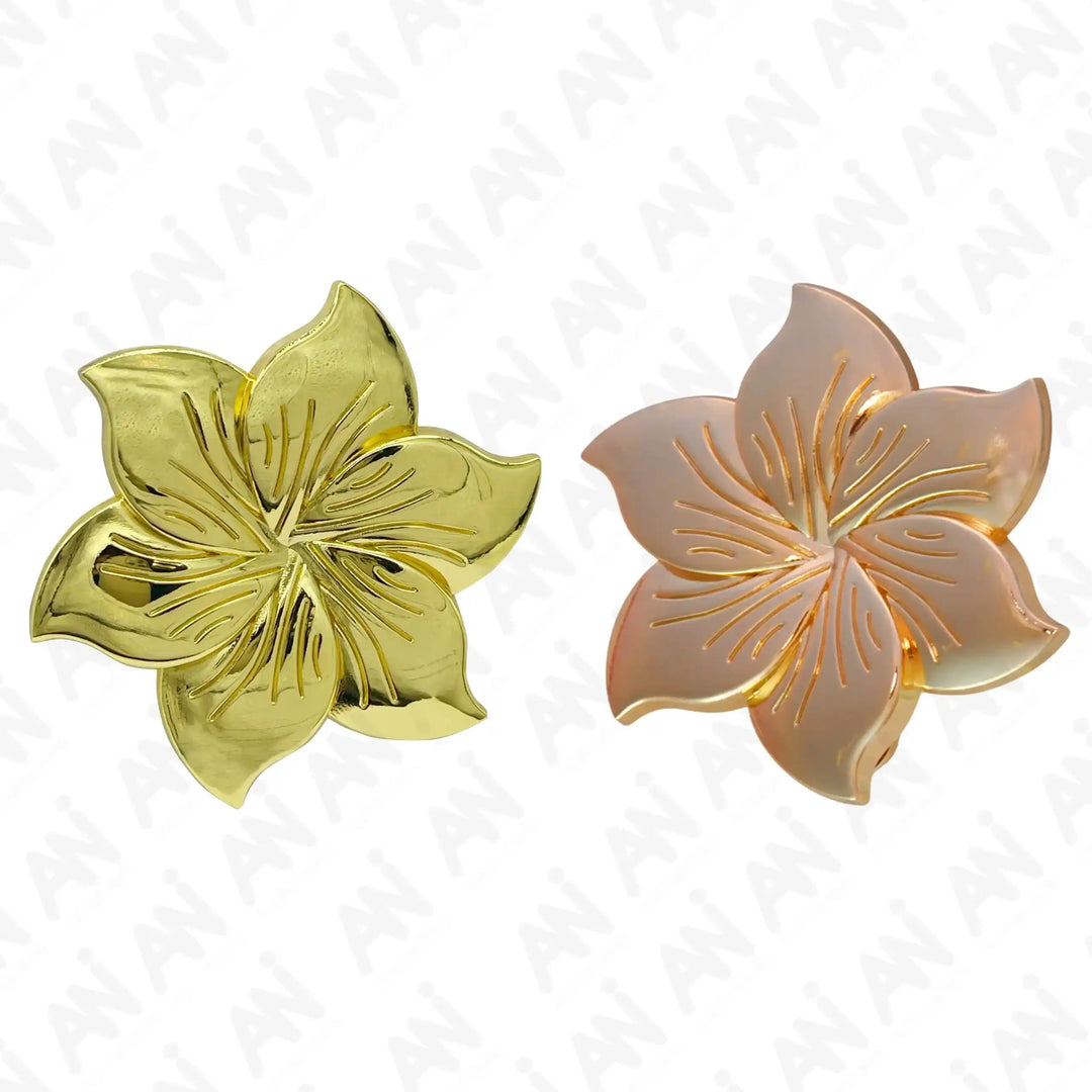 Ani Accessories Floral Style Metal Buckle in shiny gold and yellow gold in the white background.