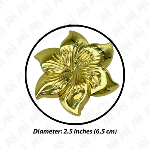 Ani Accessories Floral Style Metal  Yellow gold Buckle Size written over the circle of the buckle in the white background.