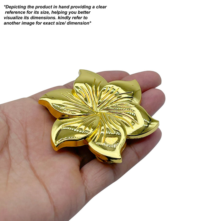 Ani Accessories Floral Style Metal  Yellow gold Buckle put on the hand to show the exact size of the buckle with written caution of product slightly differ from the image in the white background.
