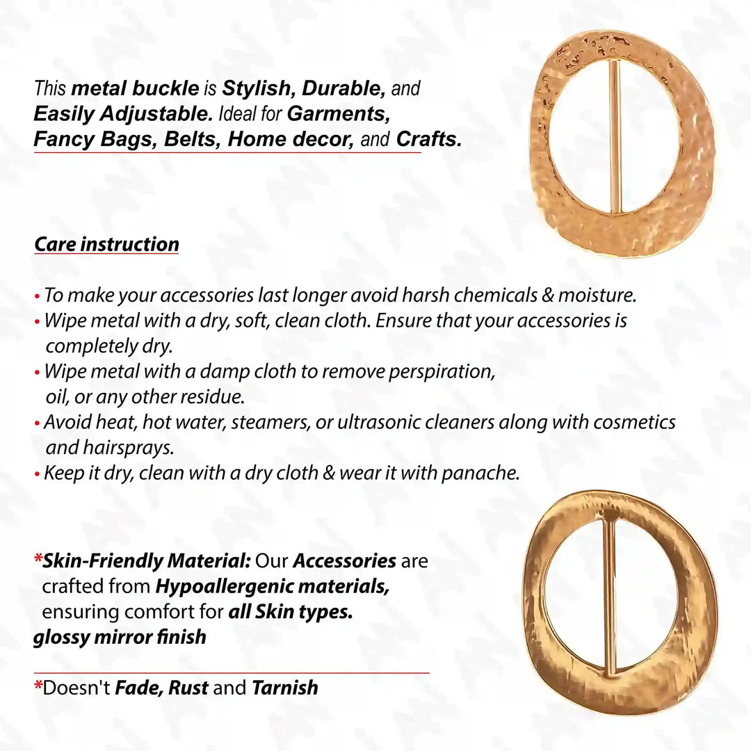 Ani Accessories Flowing  Loop Adjustable Golden Metal Buckle front and back image  with care information.
