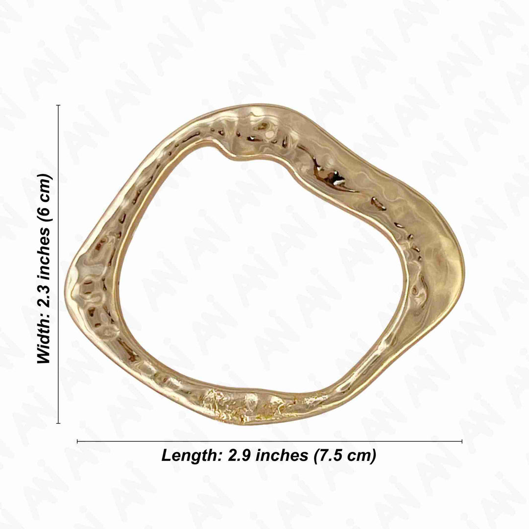 Ani Accessories Flowing Loop Shape Golden Metal Buckle typed  buckle size in a white background.