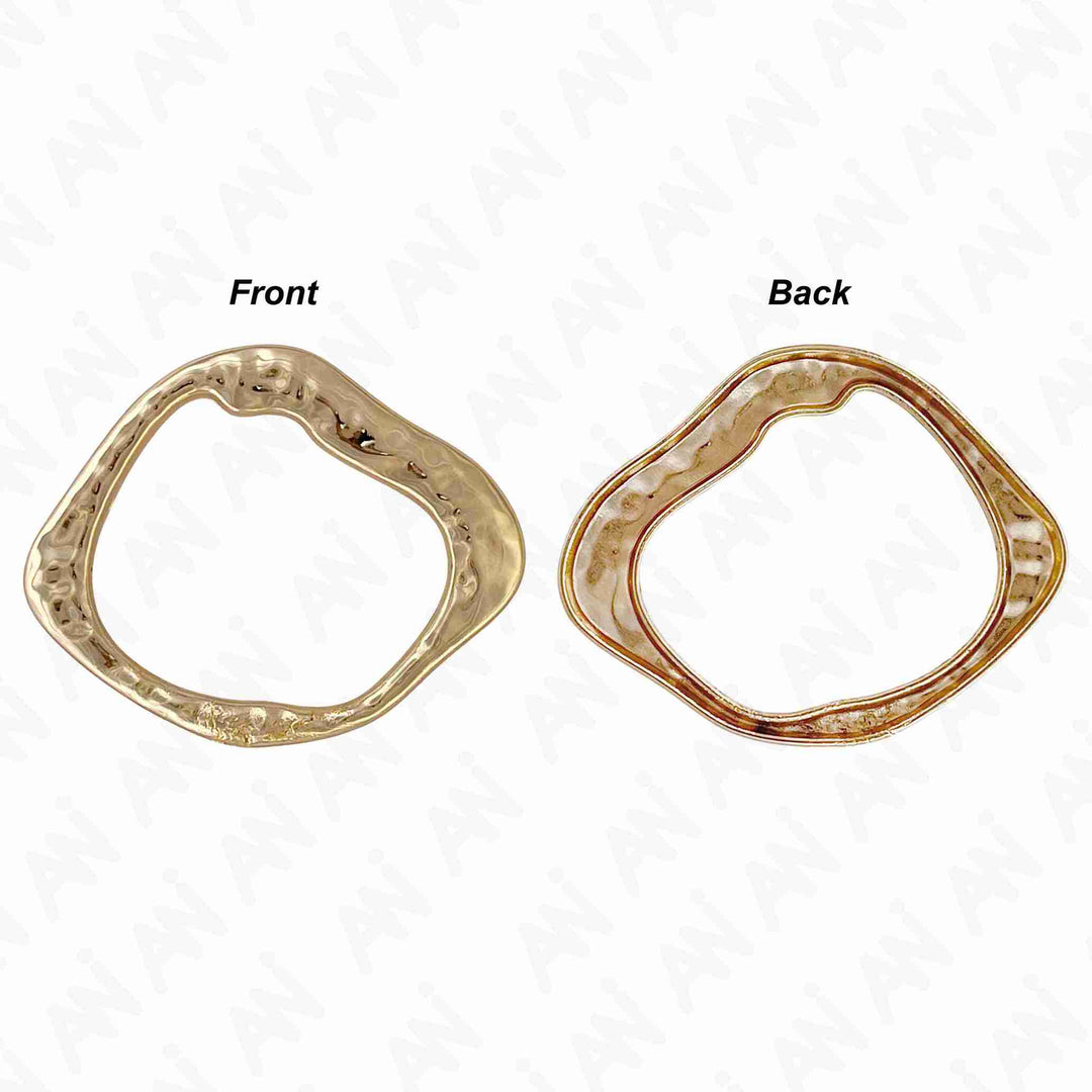 Ani Accessories Flowing Loop Shape Golden Metal Buckle Front and backside of the buckle in a white Dress.