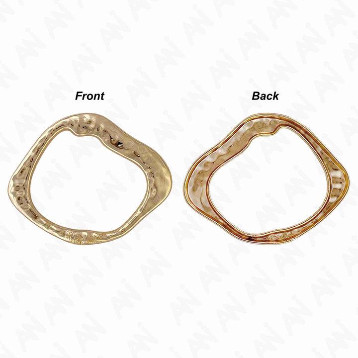 Ani Accessories Flowing Loop Shape Golden Metal Buckle Front and backside of the buckle in a white Dress.