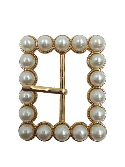 Buy Now Ani Accessories Gold Finish Shiny Pearl Prong Buckle  front  view in a white background.