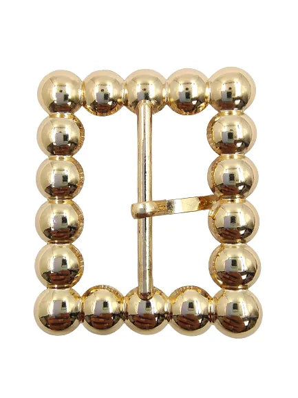Ani Accessories Gold Finish Shiny Pearl Prong Buckle  backside view in zooming image in white background.
