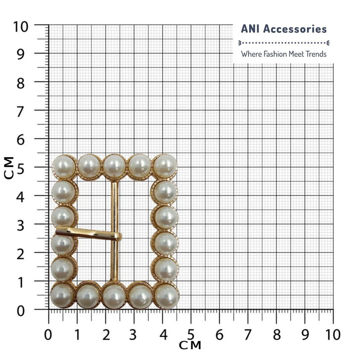 Ani Accessories Gold Finish Shiny Pearl Prong Buckle placed in a size chart bar graph to show the exact size of the buckle.