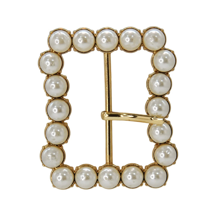 Ani Accessories Gold Finish Shiny Pearl Uneven Shape Prong Buckle Zooming image in the white background.
