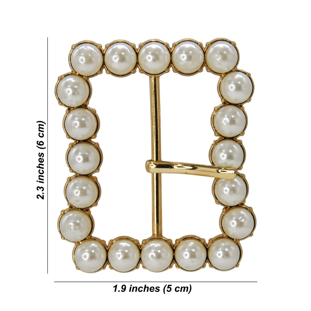 Ani Accessories Gold Finish Shiny Pearl Uneven Shape Prong Buckle  size showing in the white background.