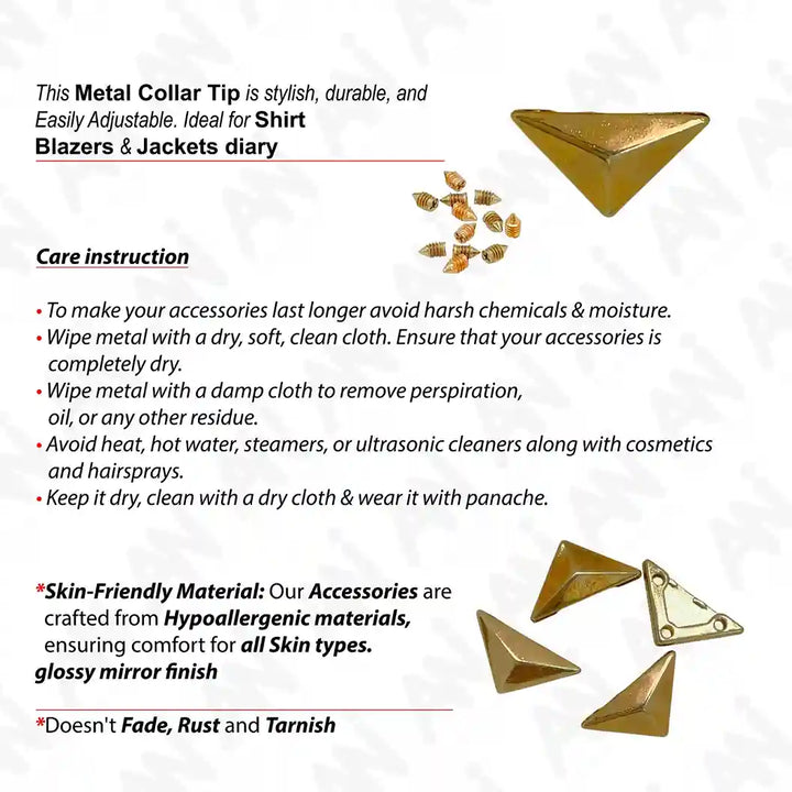 Ani Accessories | gold triangle  Pyramid Peak collar tip care instruction.