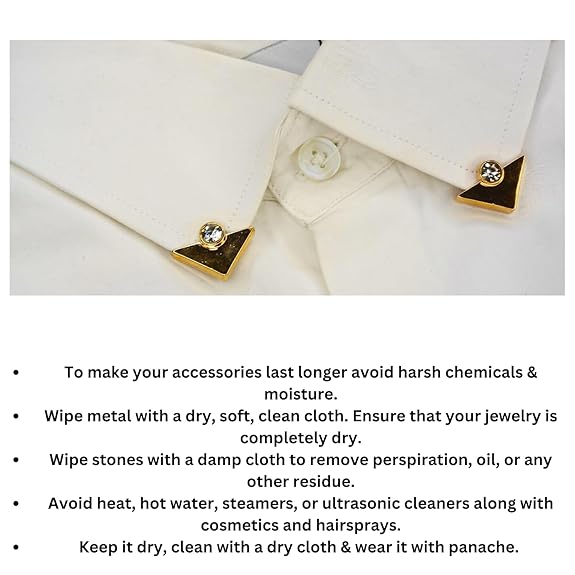 Ani Accessories | Information  of how to care the gold triangular with crystal  collar tip   