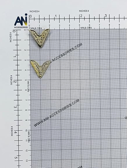 Ani Accessories | 2 piece of gold v shaped collar tip placed on size chart bar graph with front  view.