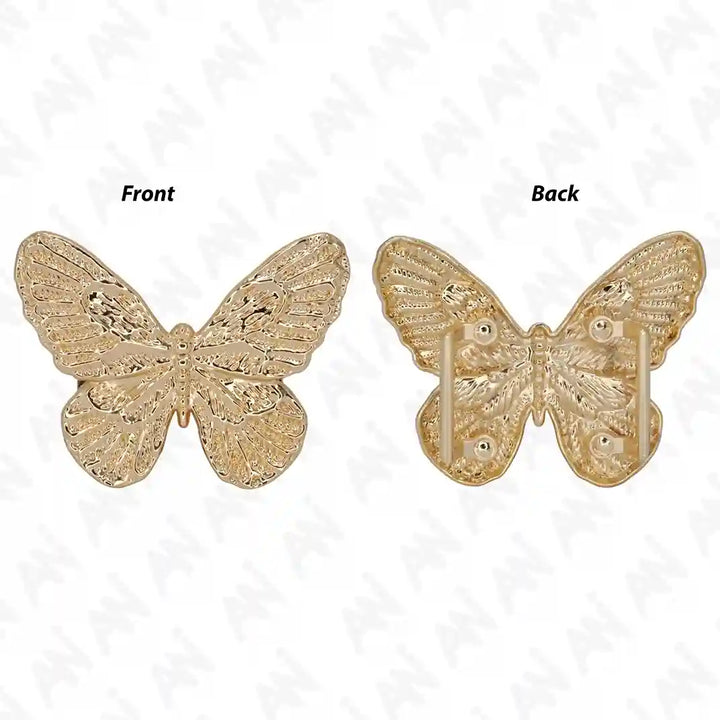 Ani Accessories Golden Butterfly Metal Buckle  front and back view in white background.