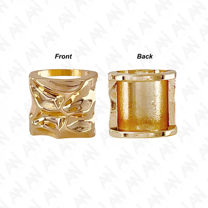 Ani Accessories Hammered Bead Metal Gold Buckle Zooming image of the front and back image of the buckle in the white background.