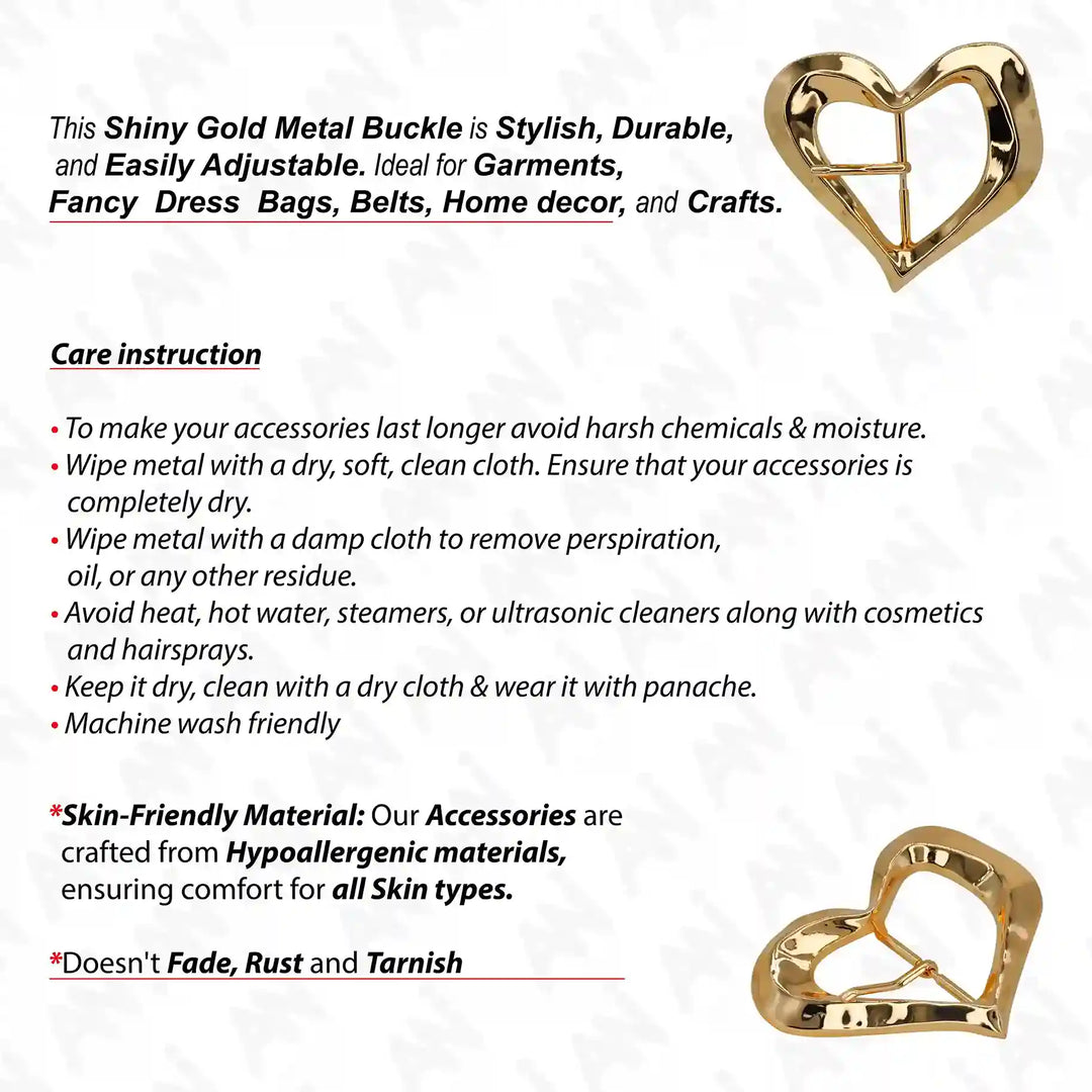  Ani Accessories Heart Shape Prong Buckle front and back image with written  care instruction in the white background.