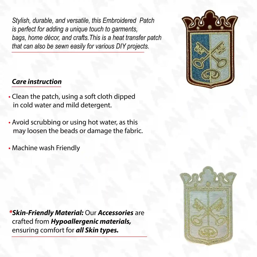 Ani Accessories Heraldic Keys Embroidered Patch Sew On Badge for Dresses Kurtis Bags DIY Craft Clothing Applique Designs