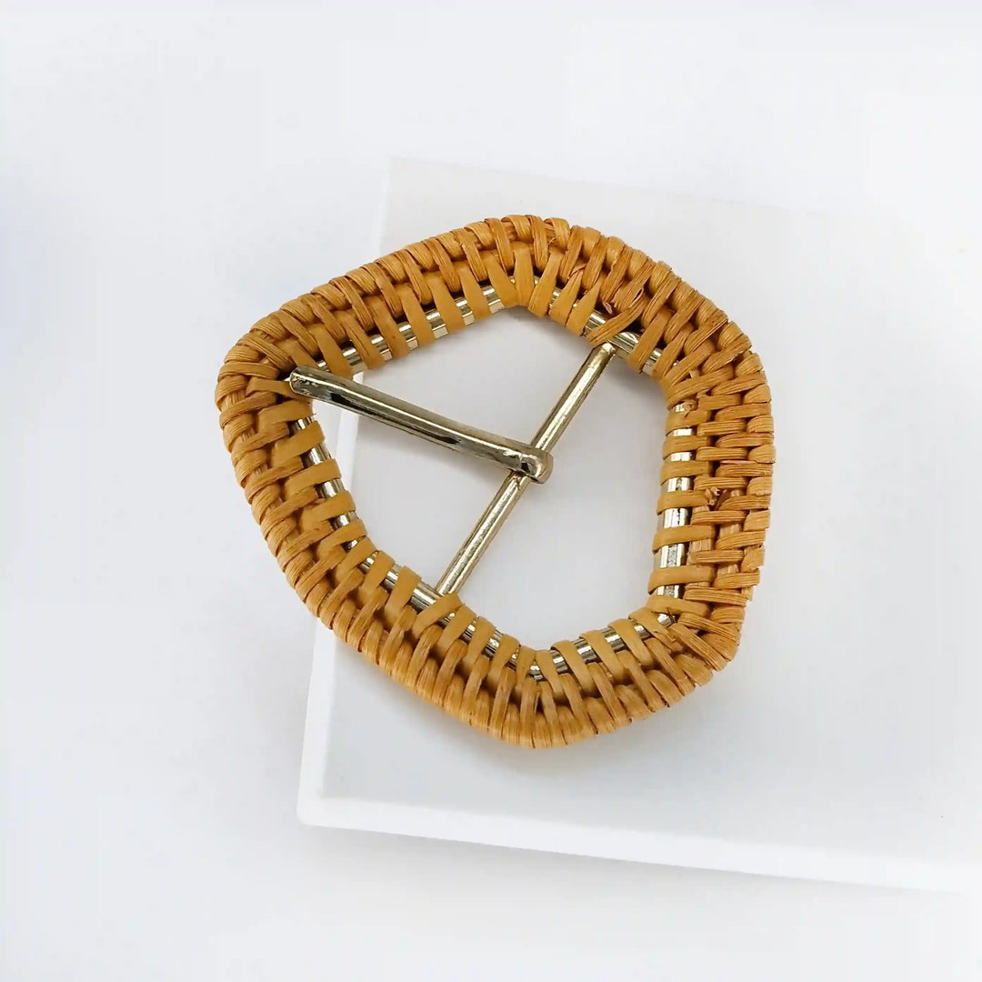 Buy Now Ani Accessories Hexagon Inspired Brown  double Braided Metal Raffia  prong Buckle  on a white Background.