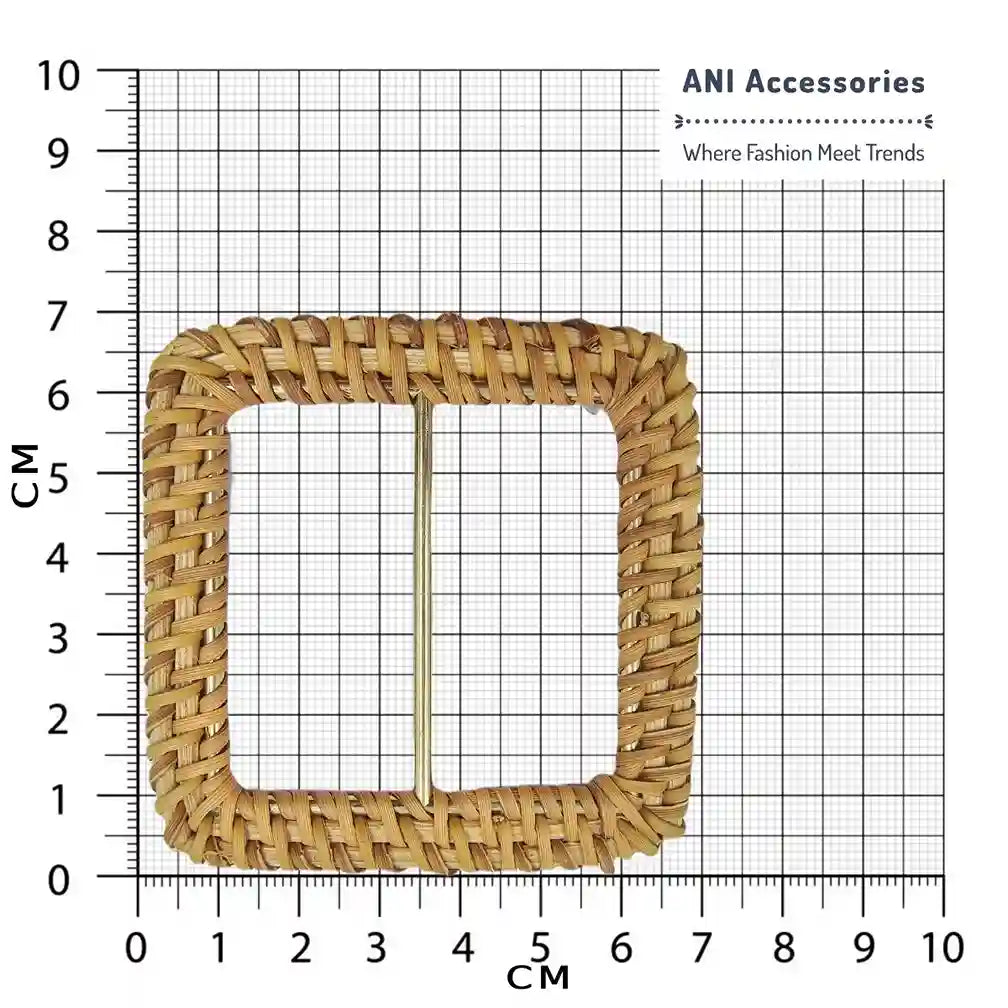 Ani Accessories High-Quality Metal Raffia Adjustable Handmade Buckle place in a zooming size chart bar graph to represent the exact size of buckle.
