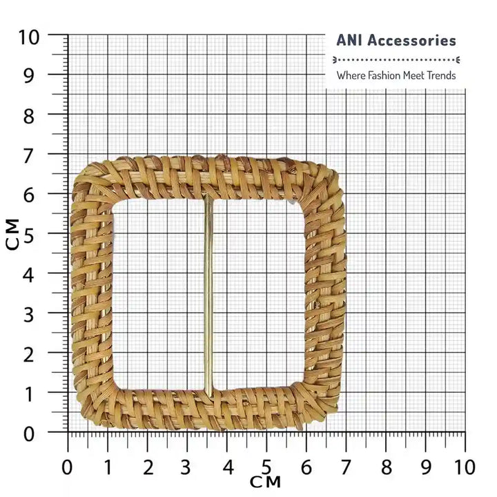 Ani Accessories High-Quality Metal Raffia Adjustable Handmade Buckle place in a zooming size chart bar graph to represent the exact size of buckle.