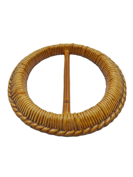 Ani Accessories Imitation Raffia Round 3D Design Adjustable Buckle Flat angle view to show the depth & thickness of the buckle in a white background.