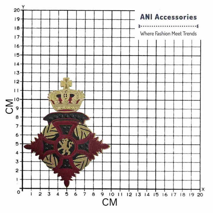Ani Accessories Imperial Hot-Fix Patch on graph view showing metallic design and shape for jackets shirts denim jeans bags and DIY projects