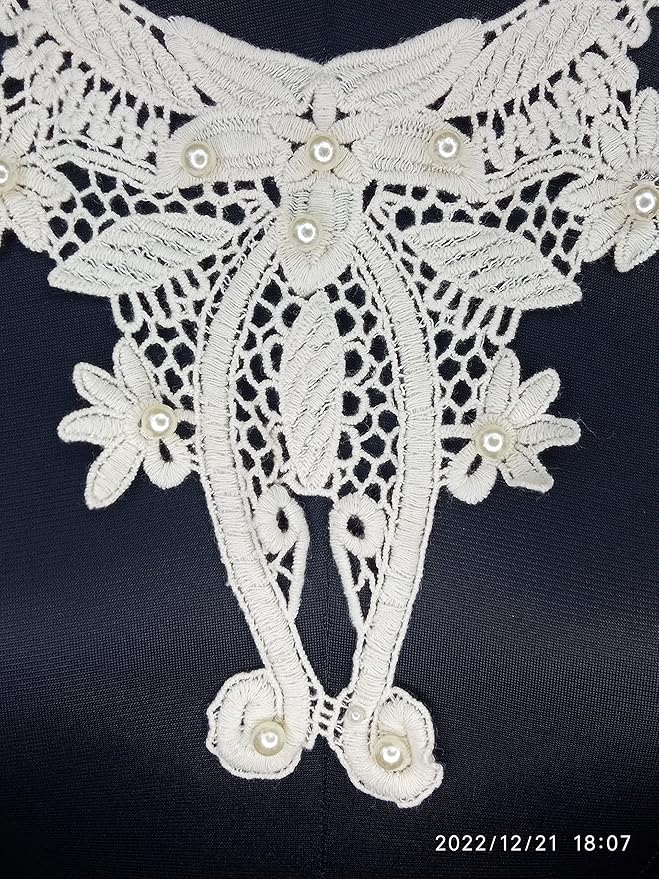 Ani Accessories Intricate Leafy Floral Pearl Lace Yoke Neckline, decorative lace yoke detail with pearls for dress decoration