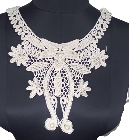 Ani Accessories Intricate Leafy Floral Pearl Lace Yoke Neckline, delicate lace yoke design enhanced with pearls for DIY garment projects