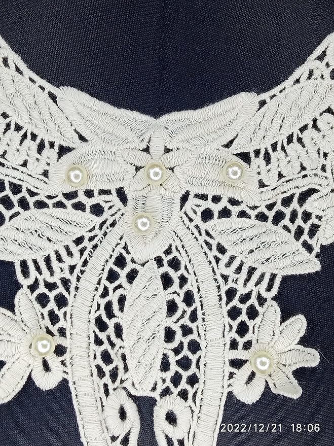 Ani Accessories Intricate Leafy Floral Pearl Lace Yoke Neckline, stylish floral and leaf lace pattern with pearl accents for women’s apparel