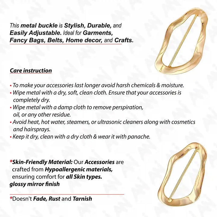  Ani Accessories Irregular Wave Shape Metal Buckle front and back image with  care instruction text.