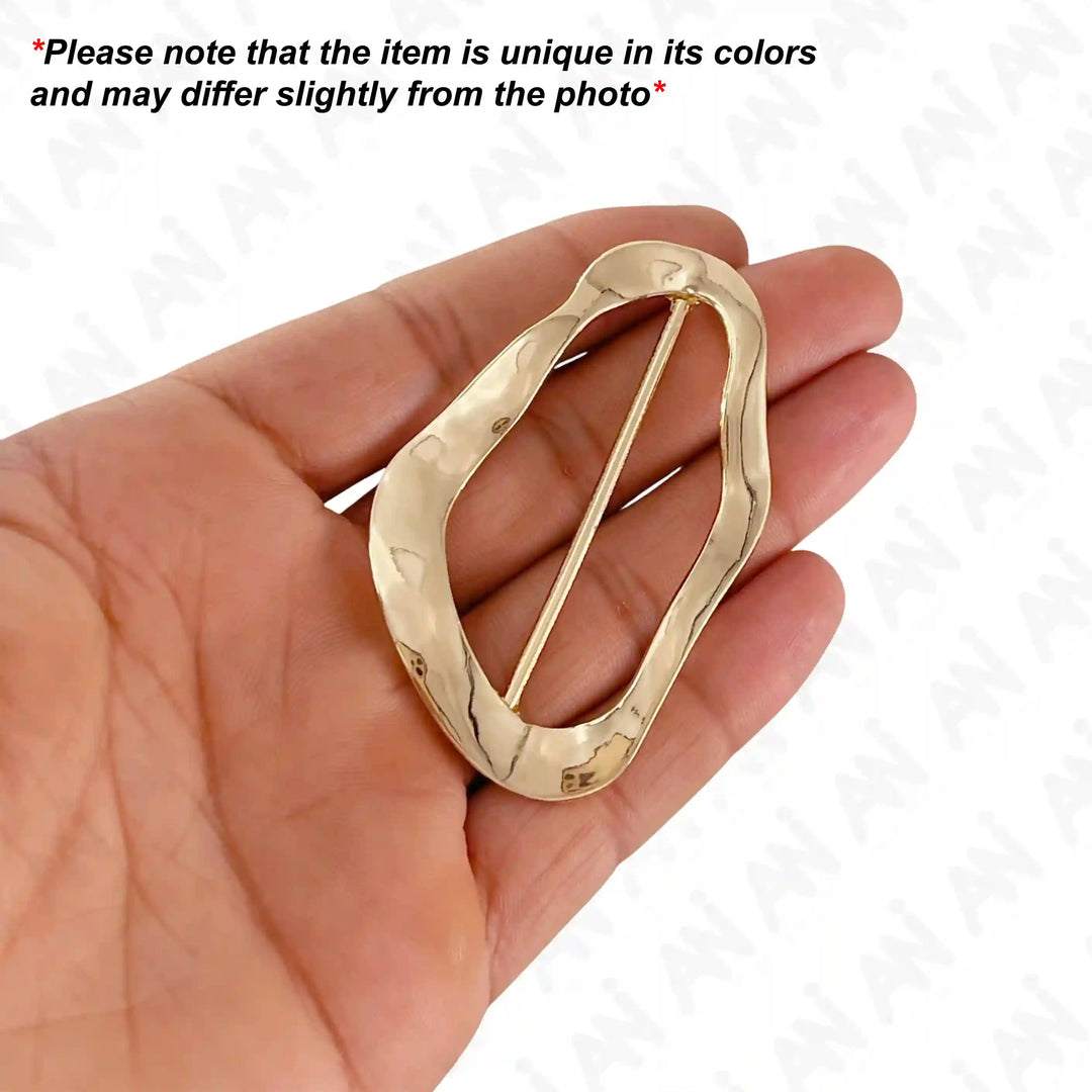  Ani Accessories Irregular Wave Shape Metal Buckle on the palm of hand with written text of product may slightly differ from the image.