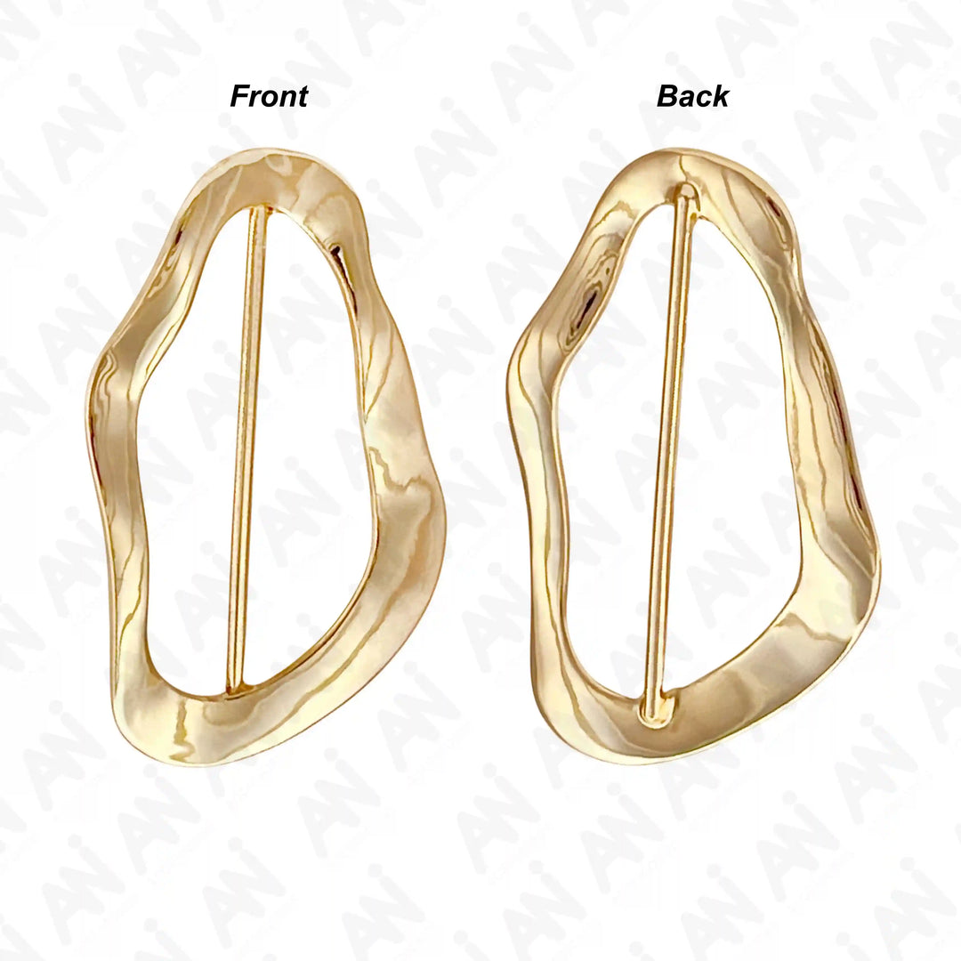  Ani Accessories Irregular Wave Shape Metal Buckle front and back image in the white background.