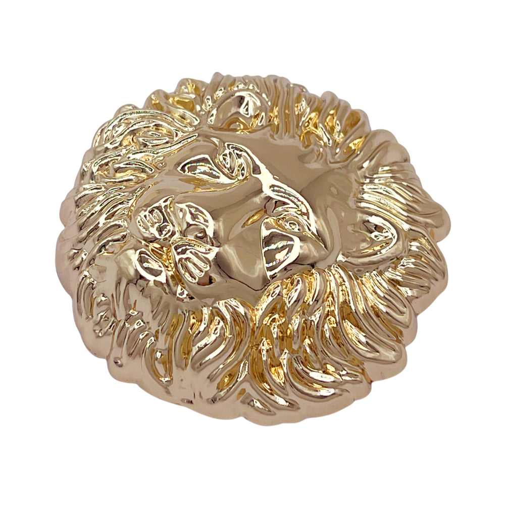 Ani Accessories Lion Head Metal Gold Buckle placed on a flat angle on the white background to show the shine of the buckle.