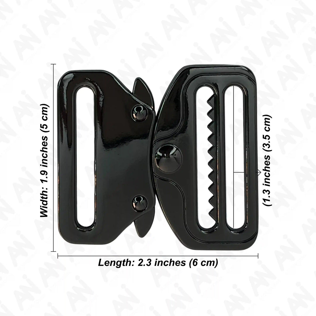 Ani Accessories Metal Black Tactical cobra Buckles Size written  on the white background.