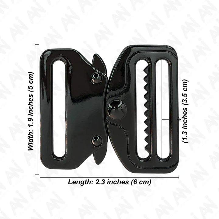 Ani Accessories Metal Black Tactical cobra Buckles Size written  on the white background.