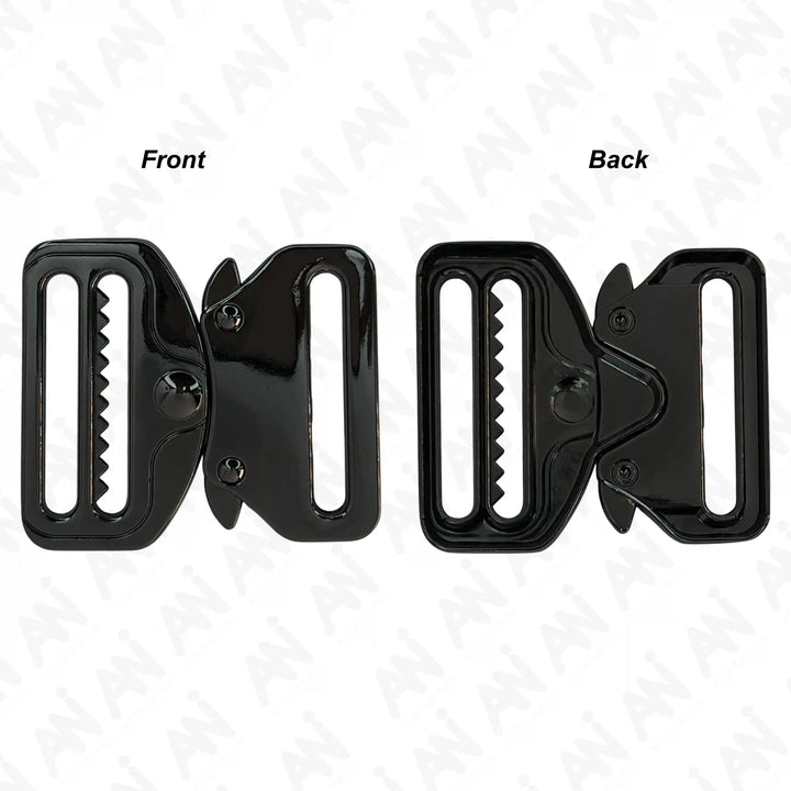 Ani Accessories Metal Black Tactical cobra Buckles zooming front and back image in a white background.