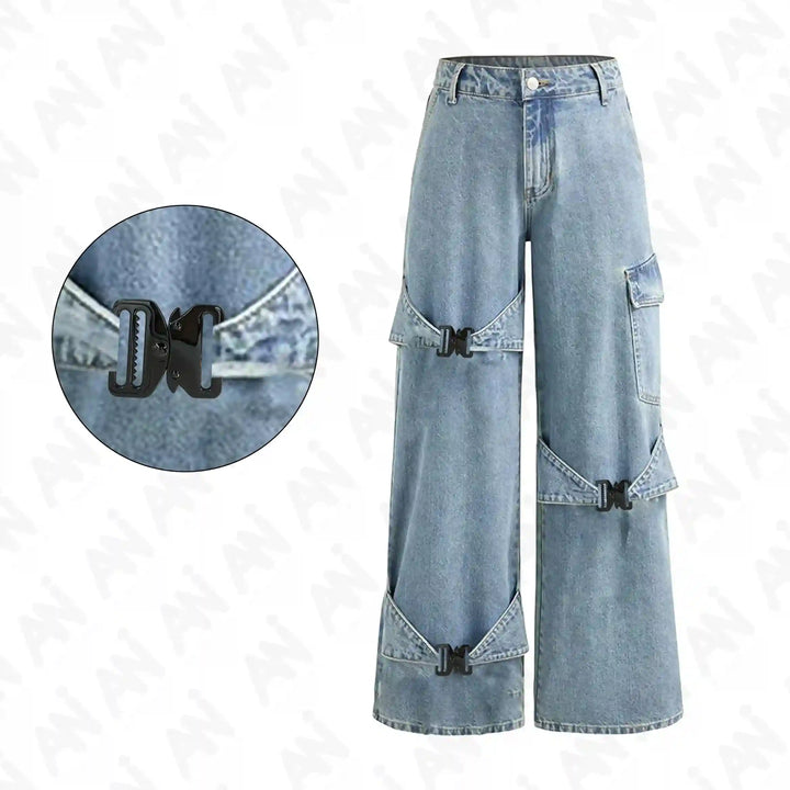 Ani Accessories Metal Black Tactical cobra Buckles on the jeans  straps in a white background.